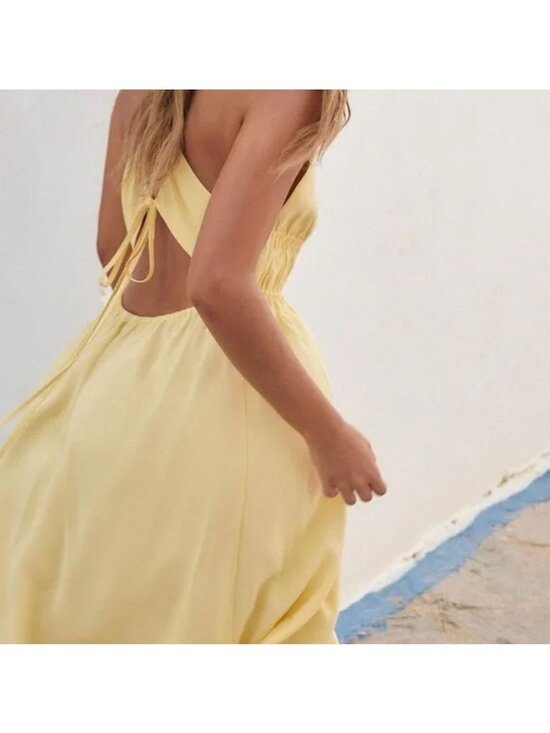 Zara Womens Sunny Flowy Spaghetti Strap Maxi Dress Size Medium Yellow SP NWT - Picture 2 of 12